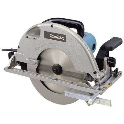 Circular saw with silver casing and black handle. 'Makita' marking on the side. Woodworking tool.
