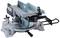 A mitre saw on a table with a protective cover and control elements, suitable for precise cutting of wood and other materials.