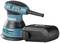 A blue electric orbital sander with a black, removable dust collection container.