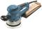 Eccentric sander with blue casing and black handle. It is equipped with a dust bag at the rear for dust extraction.