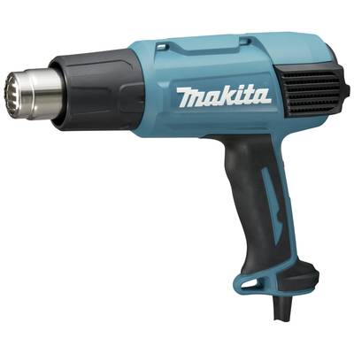 A blue hot air blower with a black handle featuring the 'Makita' logo. Used for heating, paint stripping, or shrinking.
