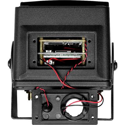 An open electrical device with visible cables and components, which potentially represents a speaker or similar device.
