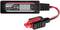 USB charging adapter with digital display, shows voltage. Black housing with 'STAUDTE HIRSCH' marking, red and black cables.