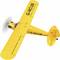 A yellow, single-engine model aircraft with the inscription 'G-NCUB' on its wings is flying in the air.