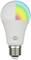 LED light bulb from Brennenstuhl with one half in white and the other in rainbow colours, symbolising colour-changing function.