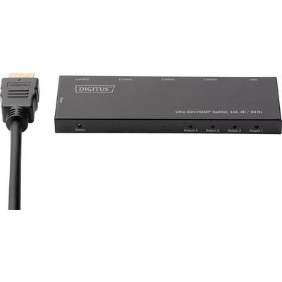 'Ultra Slim HDMI Splitter, 1x4, 4K/60 Hz' shows a distribution device with four outputs and an input cable on the left side.