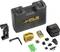 Tool set with black case, cross-line laser, mounting bracket, charger, adapter, batteries and small accessories.