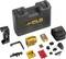 Laser tool set comprising a case, laser device, mounting brackets, charger, batteries, and adapter plugs in various sizes.