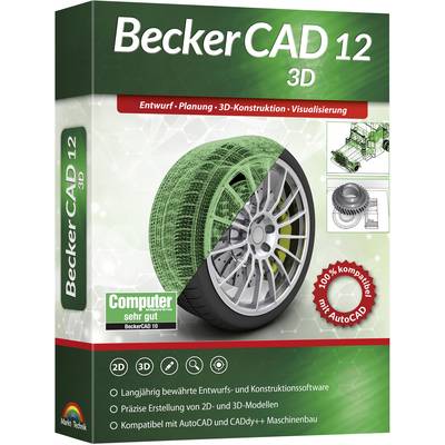 'BeckerCAD 12 3D' Software Package: Key features include design, planning, 3D construction, visualisation, and AutoCAD compatibility.