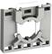 Grey plastic mounting bracket with multiple rectangular cutouts and a central, round fixing mechanism.