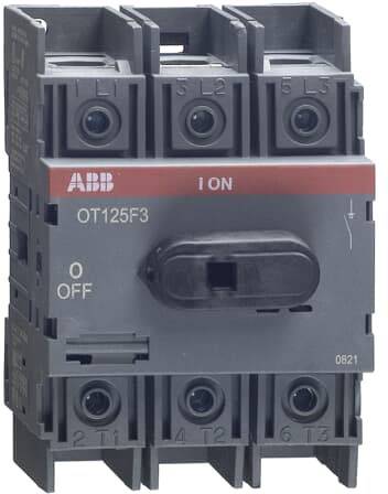 Electrical switch with ABB logo, marked with 'ON' and 'OFF', suitable for control or switchgear systems.