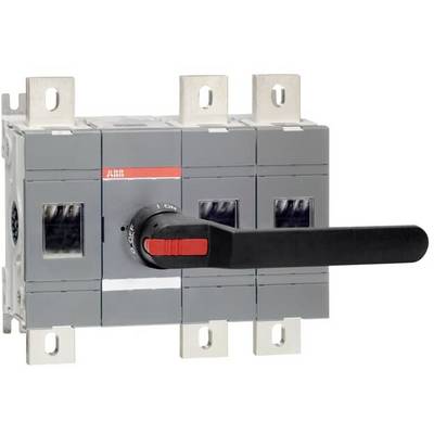 A three-pole load isolator with a red and black handle in the 'Off' position.