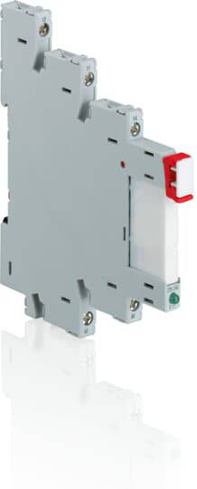 A grey, slimly constructed electronic module with red and white elements, potentially part of an electrical circuit system.