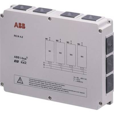 'ABB Device Controller RC/A 4.2 with diagram on the front shows circuit paths M1 to M4 with connection details. For KNX systems.'