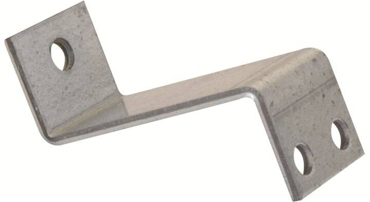 Metal angle with four fixing holes, suitable for stable connection of structural elements.