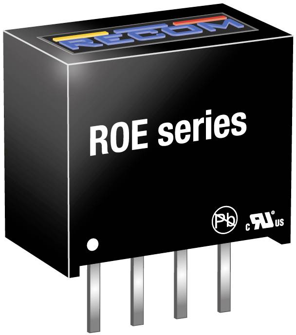 Black electronic module with the inscription 'ROE series' and silver connectors, manufacturer signature 'RECOM' at the top.