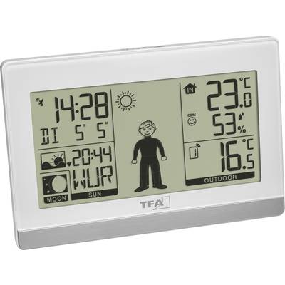 Digital weather station display shows the time as 14:28, date Tuesday 5th September, with indoor and outdoor temperatures and humidity levels.