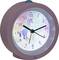 A pink alarm clock with a unicorn picture on the dial, showing 10:10. Colourful backlighting complements the design.