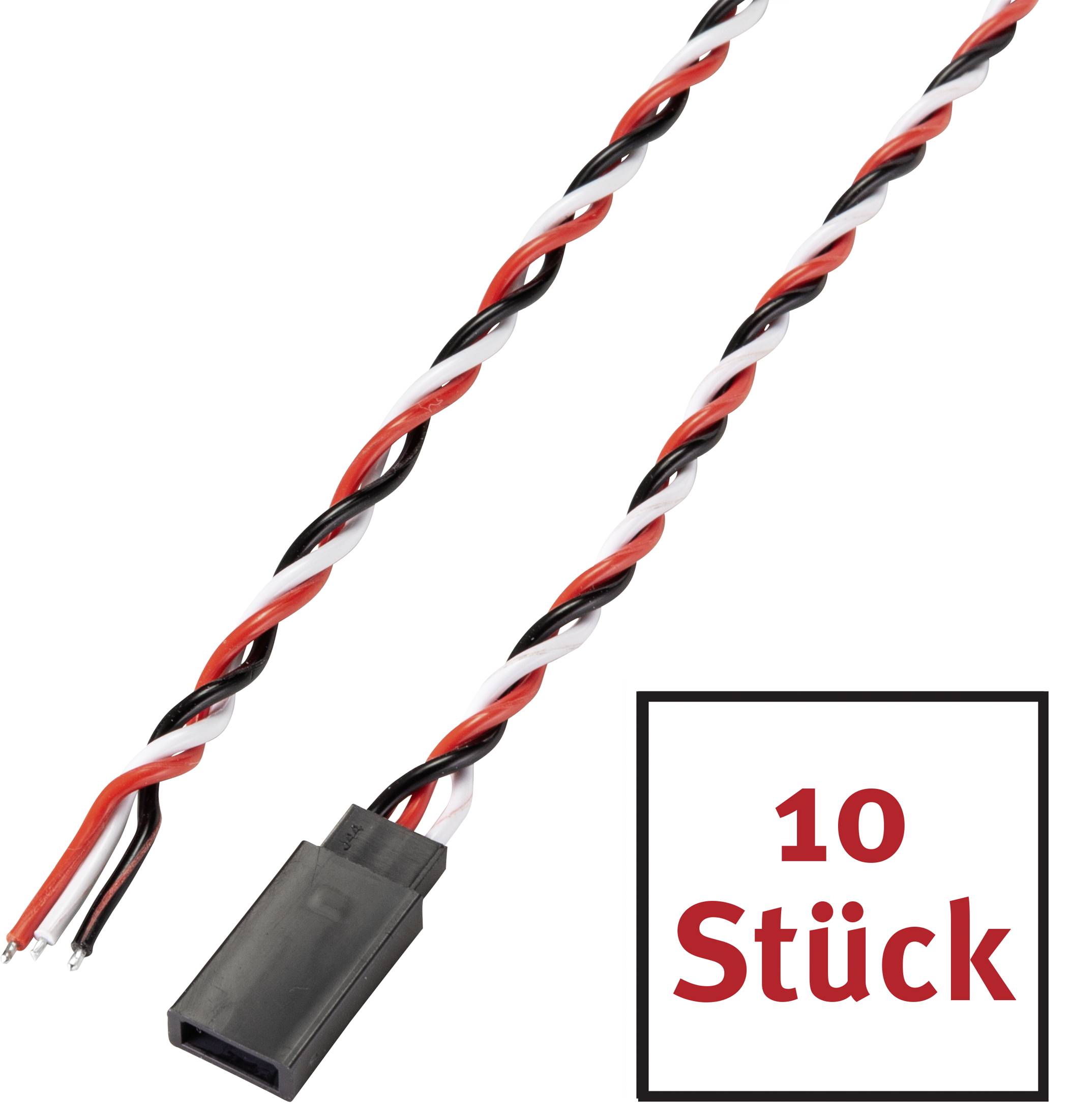 Two-colour, twisted cables with plug. Text '10 pieces'.