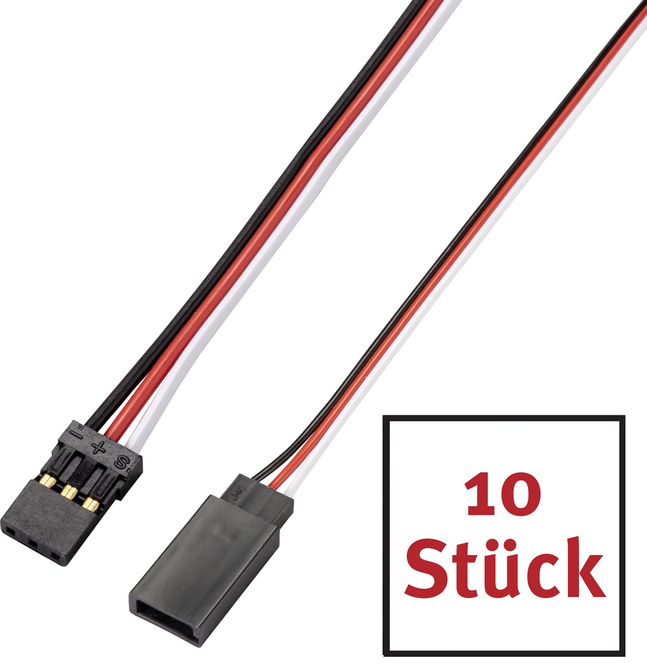 '10-Piece Extension Cable Set' shows black and red cables with open ends. Suitable for electrical connections.