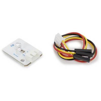 Electronic module with sensor and three-core cable in red, black, and yellow.