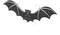 Black bat decoration with outstretched wings, adorned with orange dots and silver lines, on a white background.
