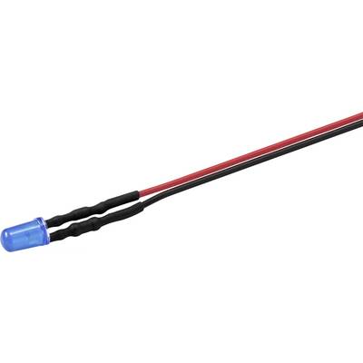 A blue LED light, connected with red and black cables.