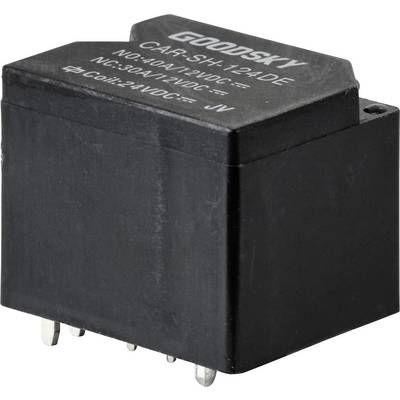 Black electronic relay with labelling for voltage specifications and manufacturer name 'Goodsky'. Square housing with multiple connections at the base.