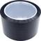 Black roll of adhesive tape, standing upright, with white inner side.
