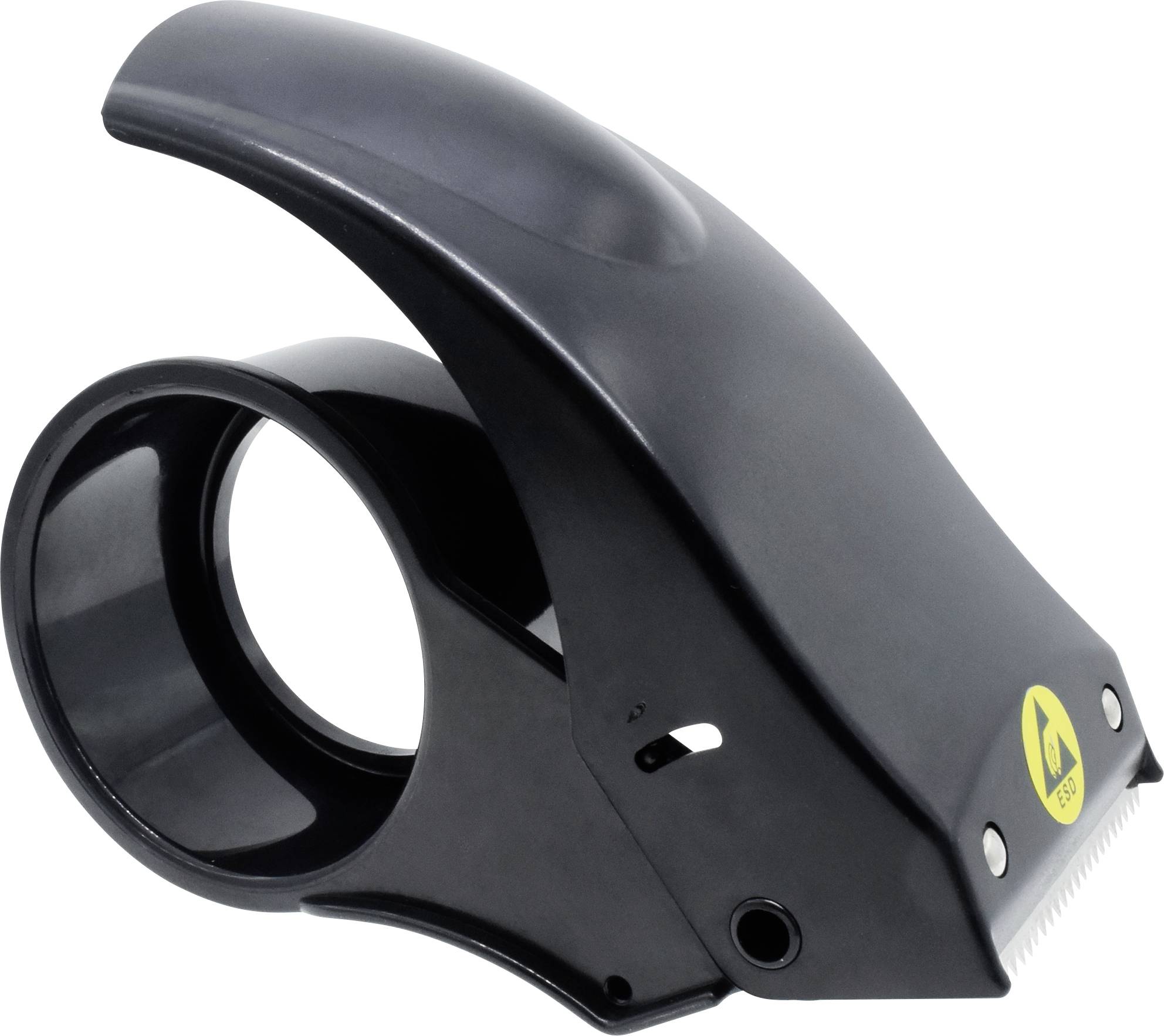 This sleek, black safety blade cutter has a curved design and is engineered for precise, safe cutting.
