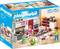 Toy Packaging 'City Life' Kitchen Set by Playmobil. Depicts figures in a detailed kitchen scene with various furniture and accessories. Suitable for children aged 4 and above.