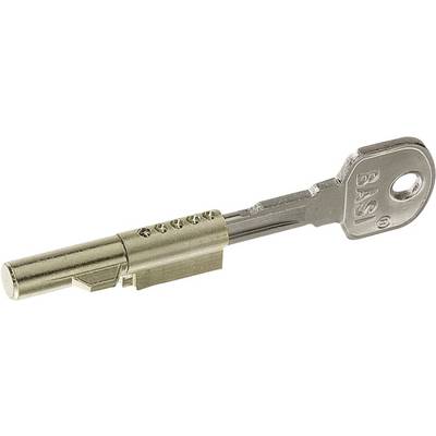 A silver-coloured key with multiple notches on the side.
