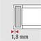 Cross-section of a rectangular structure with a shaded area and a dimension marking of '1.8 mm' in red underneath.