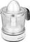 An electric citrus juicer made of transparent plastic with a scale up to 1000 ml and a black handle.