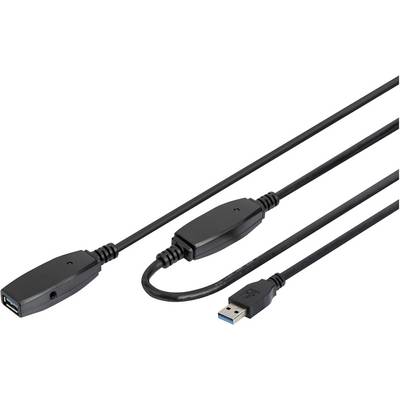 Black USB extension cable with one male and one female connector, suitable for extending USB cables.