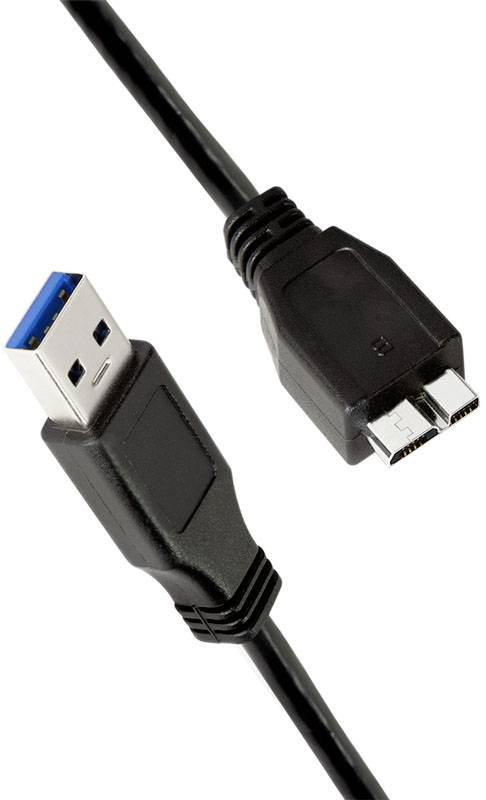 'Image of a USB 3.0 cable with a standard USB connector and a Micro USB connector.'