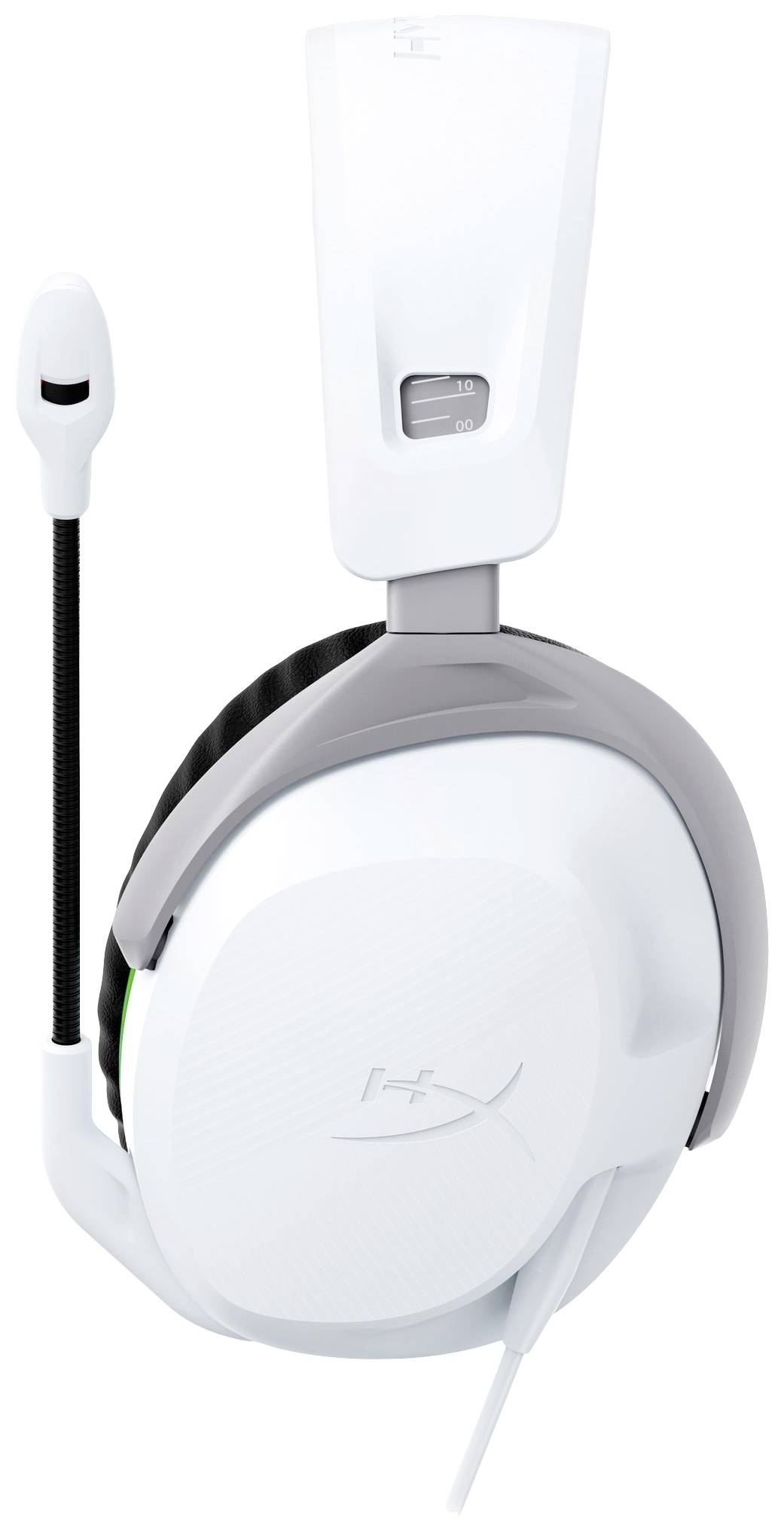 A white gaming headset with a microphone and large, padded over-ear design for comfortable wear during extended gaming sessions.
