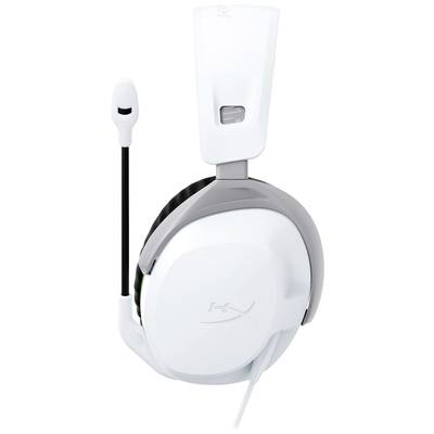 A white gaming headset with a microphone and large, padded over-ear design for comfortable wear during extended gaming sessions.