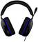 Black gaming headset with blue accent and microphone, viewed from the front. Ideal for gamers for communication and sound optimisation.