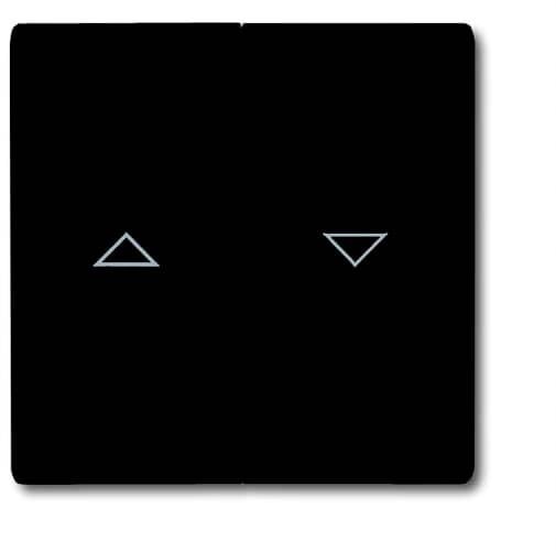 Two black touch surfaces with white symbols: On the left, an upward-pointing triangle, on the right, a downward-pointing triangle.