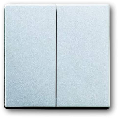 Light switch with two toggle switches in metallic finish, both in neutral position.