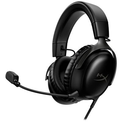 A black gaming headset with a microphone arm. Suitable for communication and gaming. Brand logo visible on the ear cup.