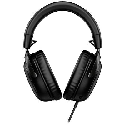 Black over-ear wired headphones, shown from the front. They have padded ear cups and an adjustable headband.