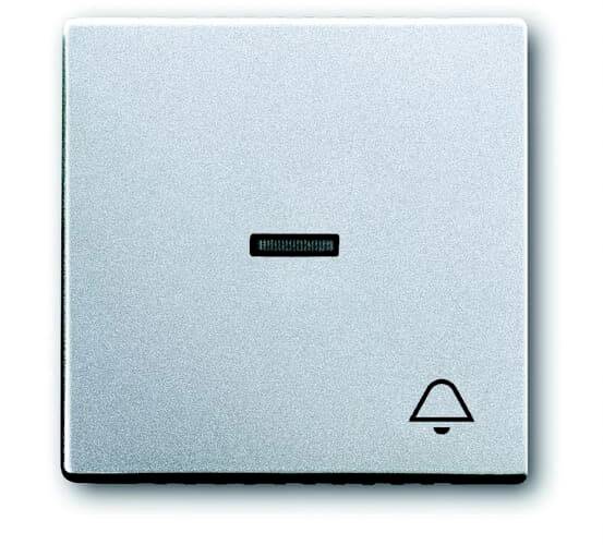 A grey light switch with a bell symbol in the bottom right corner.