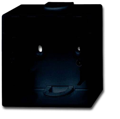 Black, square metal box with hooks inside, open for lighting or cable organisation.