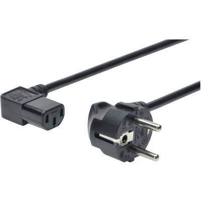 Power cable with a C13 cold device plug and a Euro Schuko plug, suitable for connecting devices to the mains power supply.