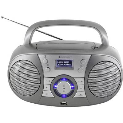 A portable radio with an integrated CD player, two speakers, and a display showing 'CLASSIC RADIO'.