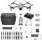 Drone Package: Drone with camera, remote control, batteries, charger, propellers and carry case. Accessories for flight and storage.