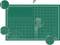 Green cutting mat with white grid, measurement scales in centimetres and angles. Enlarged views of angle and pattern areas.