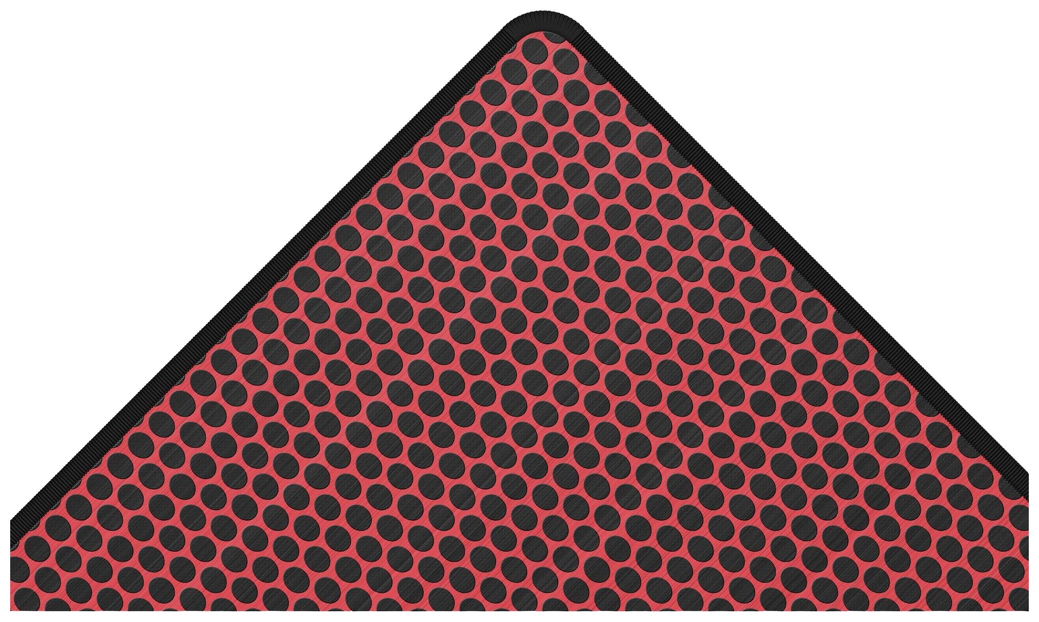 Triangular traffic sign displays a pattern of red and black dots.